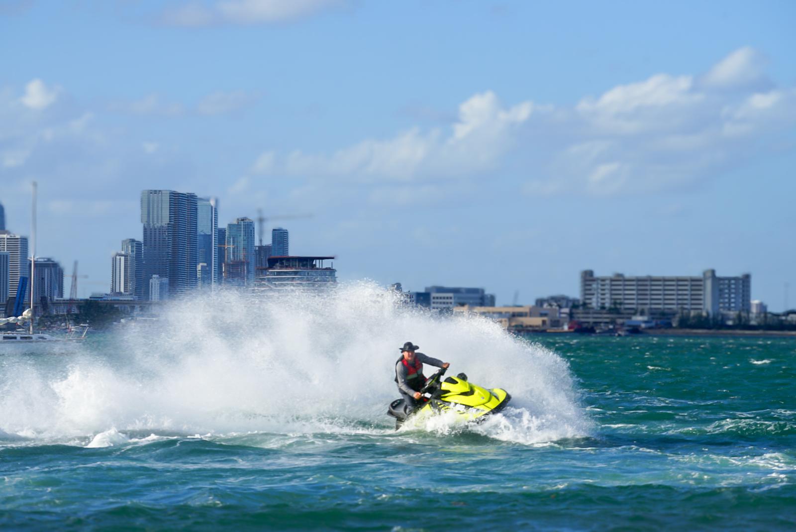 Jet ski riding through Miami Beach waters